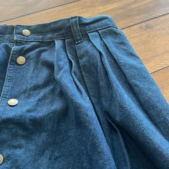 Vintage Chatts Island midi pleated blue denim jean flare skirt size 10 - Picture 10 of 13
